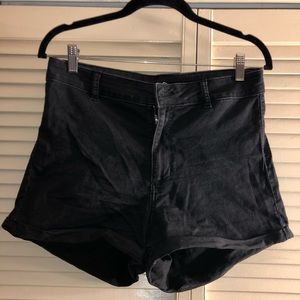 High Waist Worn Black Denim Shorts